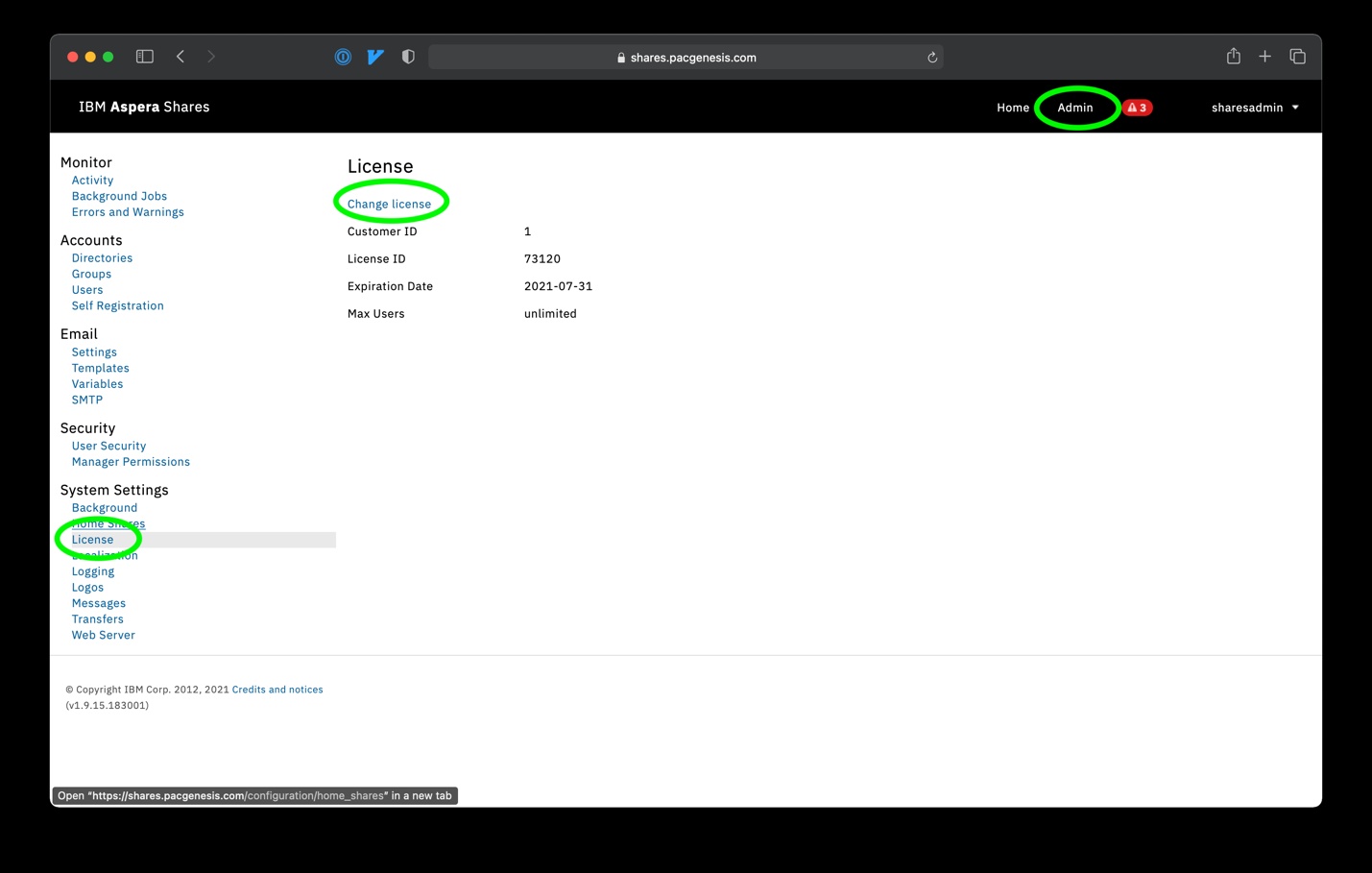 How to Update License Keys for IBM Aspera Web Applications
